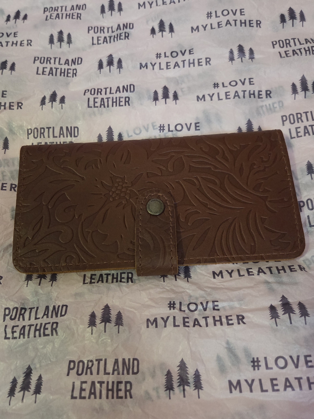 Portland Leather Brown Embossed Floral Leather Wallet